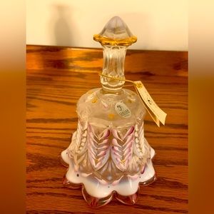 Fenton White Gold Purple Iridescent Glass Bell